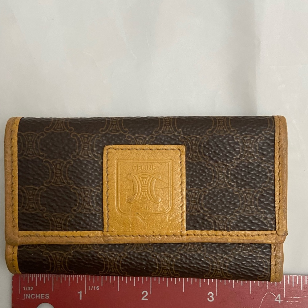 Celine vintage brown key holder small case macadam leather authentic